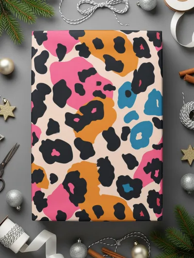 Multicolor Leopard Print Christmas Gift Wrap Product