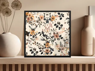 Floral Botanical Art Print with Black Wooden Frame Art