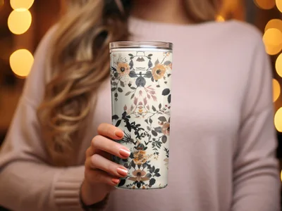 Elegant Floral Patterned Insulated Tumbler Cup