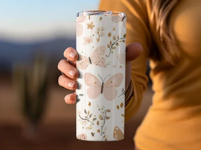 Elegant Butterfly Floral Design Travel Tumbler Accessory