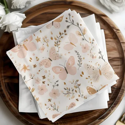 Elegant Butterfly and Floral Print Table Napkin