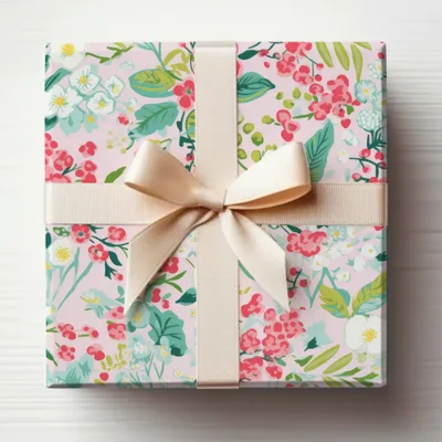 Elegant Floral Gift Box with Cream Ribbon Design