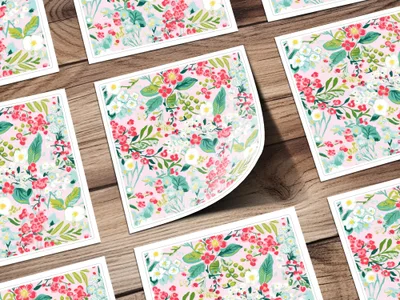 Colorful Floral Pattern on Wooden Background Print