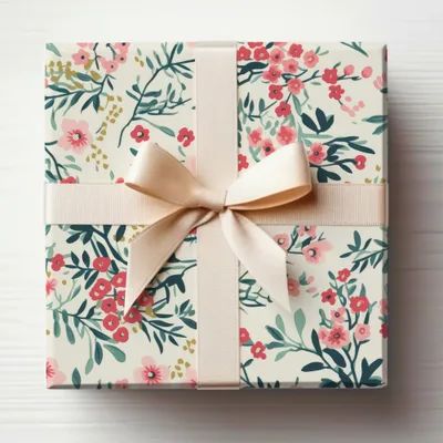 Beautiful Floral Patterned Gift Wrap with Bow Design