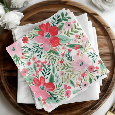 Vivid Floral Pattern with Pink and Green Elements Napkins