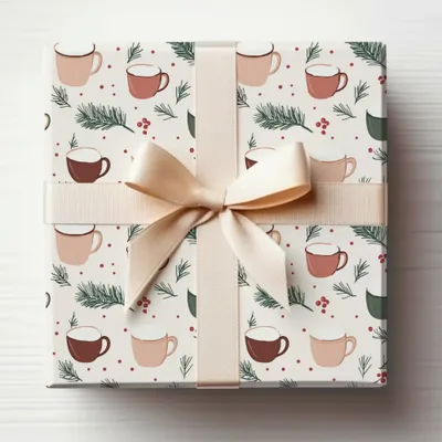 Festive Mug and Evergreen Holiday Wrapping Paper