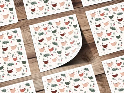 Festive Holiday Mug Pattern Greeting Card Set
