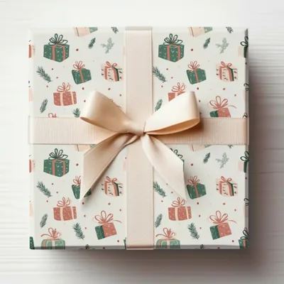 Festive Gift Wrap with Bows and Greenery Design Gift Wrap