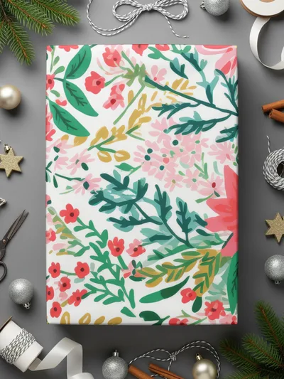 Festive Floral Patterned Wrapping Paper for Holidays