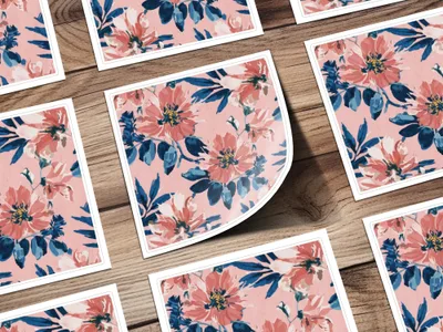 Blush Pink Modern Summer Floral Pattern Blue and Navy - Moore and Mountain