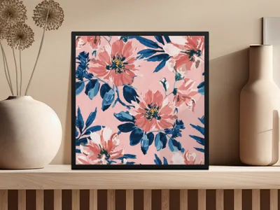 Blush Pink Modern Summer Floral Pattern Blue and Navy - Moore and Mountain