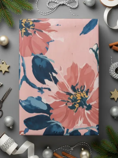 Blush Pink Modern Summer Floral Pattern Blue and Navy - Moore and Mountain