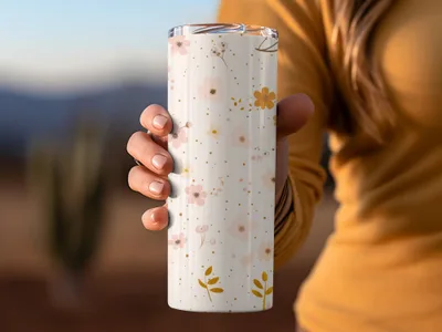 Floral Patterned Tumbler with Pastel Flowers Design