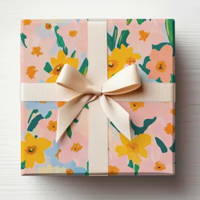 Floral Pattern Gift Wrap with Ribbon Decorative Box