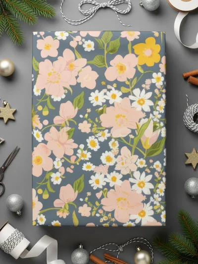 Floral Pattern on Dark Background Wrapping Paper