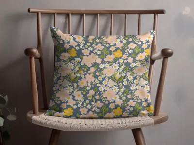 Floral Pattern Pillow with Colorful Spring Blossoms