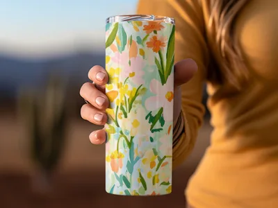 Colorful Floral Pattern Insulated Beverage Tumbler