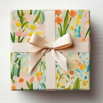 Beautifully Wrapped Floral Gift Box with Ribbon Decor
