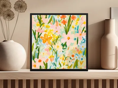 Bright Summer Floral Abstract Wall Art Print for Home Decor