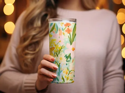 Floral Pattern Insulated Tumbler for Hot and Cold Beverages