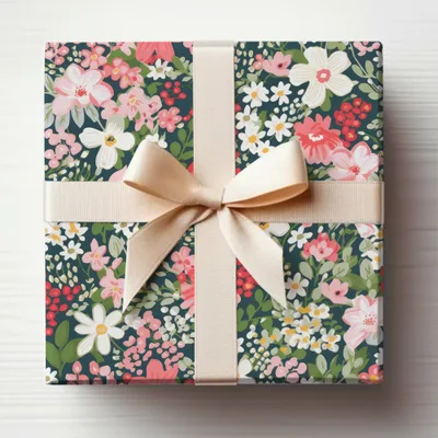Elegant Floral Gift Wrap with Cream Bow Gift Wrapping