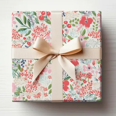 Elegant Floral Gift Wrap with Cream Ribbon