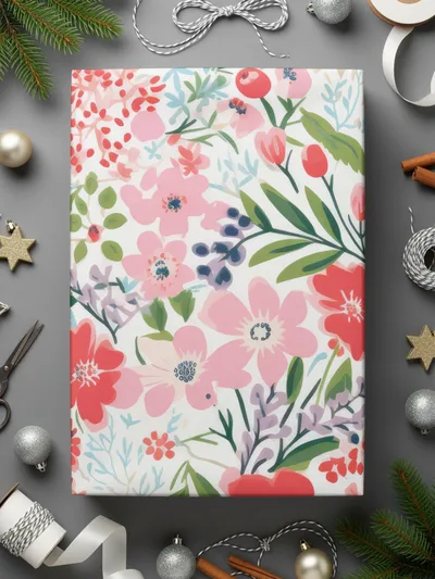 Festive Floral Christmas Gift Wrap for the Holidays