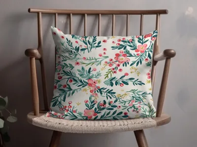 Floral Pattern Pillow with Green and Pink Design