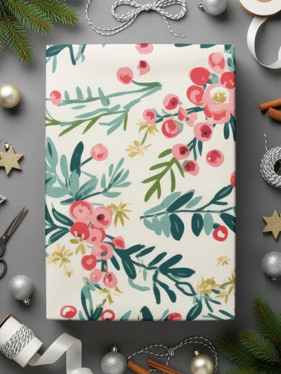 Festive Floral Gift Wrap Paper for Holidays and Special Events