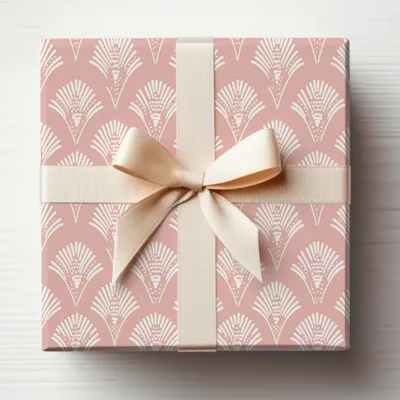 Elegant Pink Patterned Gift Box with Cream Ribbon