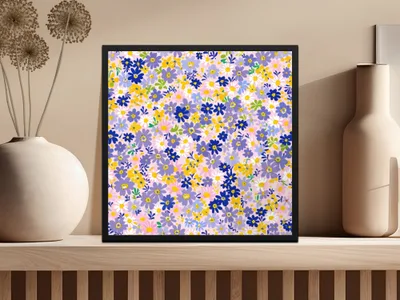 Vibrant Multicolor Floral Pattern Framed Wall Art Product