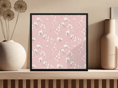 Pink Floral Sketch Pattern Framed Art Print Decor