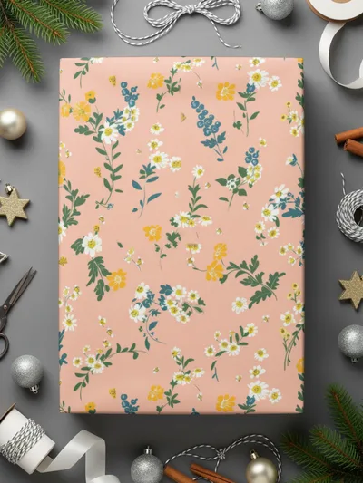 Floral Patterned Gift Wrap with Daisies and Flowers