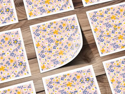 Colorful Floral Pattern Design on Pink Background Print