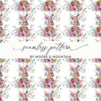 Bohemian Rabbit Floral Pattern Background Art Graphics