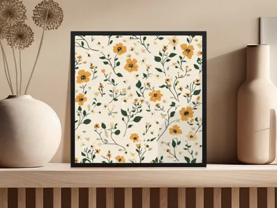 Elegant Yellow and Green Floral Pattern Print Art