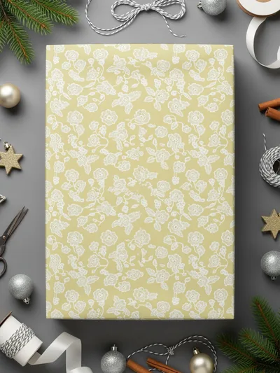 Elegant Floral Patterned Yellow Gift Wrap Sheets