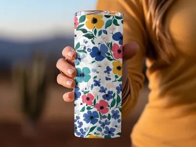 Floral Pattern Insulated Tumbler Cup with Lid Product