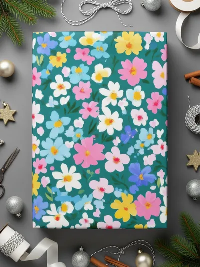 Colorful Floral Pattern Festive Wrapping Paper Product