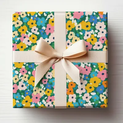 Vibrant Floral Gift Wrap with Cream Ribbon wrapping paper