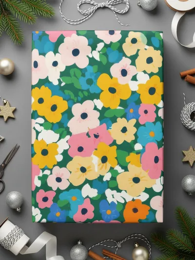 Festive Multicolor Floral Pattern Gift Wrap Paper
