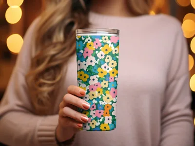 Vibrant Floral Pattern Travel Tumbler with Lid