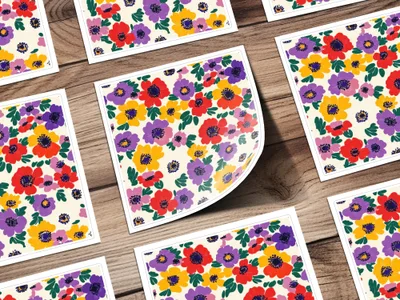 Vibrant Floral Pattern with Colorful Wildflowers Art Print
