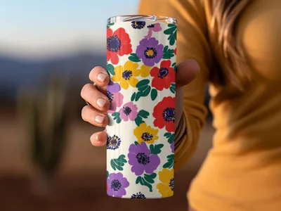 Vibrant Floral Print Insulated Tumbler for Cold Drinks
