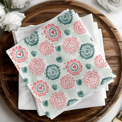 Boho Heart Floral Pattern Digital Paper, Red Teal Flower Design, Abstract Spring Print, Seamless Scrapbook Paper Pack, Digital Download - Moore and Mountain