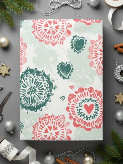 Boho Heart Floral Pattern Digital Paper, Red Teal Flower Design, Abstract Spring Print, Seamless Scrapbook Paper Pack, Digital Download - Moore and Mountain