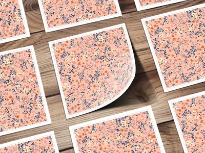 Floral Pattern Peach and Blue Square Paper product