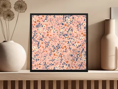 Pink and Blue Floral Patterned Wall Art Decor Print