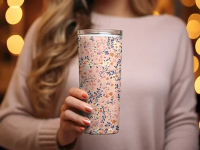Floral Patterned Insulated Tumbler with Lid Drinkware