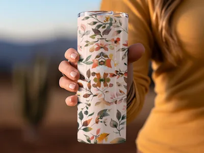 Floral Patterned Tall Travel Mug Beverage Container